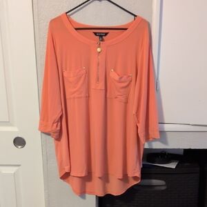 Ellen Tracy Peach Zip-Pocket Women's Tunic Top